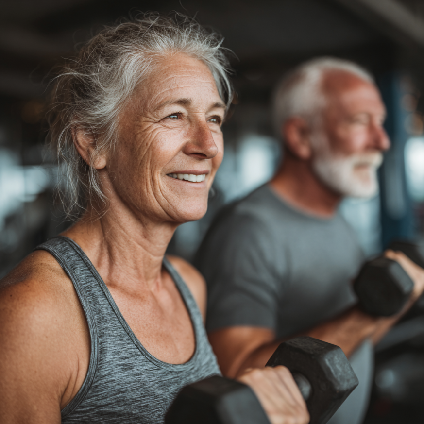 Възрастна жена прави упражнения за сила